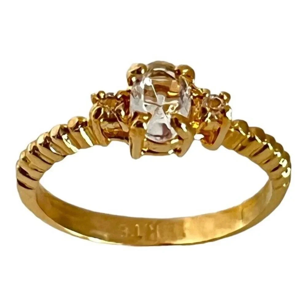 Vintage 1970s Ring Size 5 Austrian Crystal Cluster Textured Gold Plated - 14S